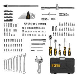 Denzel Набор инструментов, 1/2", 1/4", 3/8", CrV, S2, пластиковый кейс, 216 предметов 15807