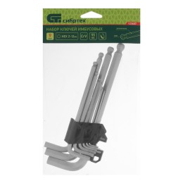 Сибртех Набор ключей имбусовых, HEX, 2-12 мм, CrV, 9 шт., удлиненные, с шаром 123657