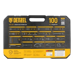Denzel Набор инструментов, 1/2", 1/4", CrV, S2, пластиковый кейс, 100 предметов 15803