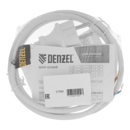 Denzel Шнур сетевой Energy Series, ПВС, 1,5 м, 2 x 1,5 мм, с неразборной вилкой, белый 37668