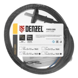 Denzel Шнур сетевой Energy Series, ПВС, 1,5 м, 2 x 1,5 мм, с неразборной вилкой, черный 37669