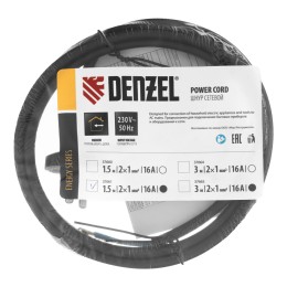 Denzel Шнур сетевой Energy Series, ПВС, 1,5 м, 2 x 1 мм, с неразборной вилкой, черный, 37661