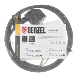 Denzel Шнур сетевой Energy Series, ПВС, 1,5 м, 3 x 1 мм, с неразборной вилкой, черный 37663