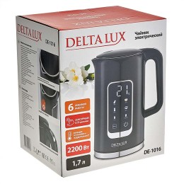 DELTA Чайник электрический 2200 Вт, 1,7 л LUX DE-1016 черный