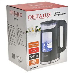 DELTA Чайник электрический 2200 Вт, 1,7 л LUX DE-1017 черный