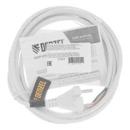 Denzel Шнур сетевой Energy Series, ПВС, 3 м, 2 x 1 мм, с неразборной вилкой, белый 37664