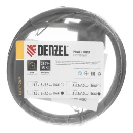 Denzel Шнур сетевой Energy Series, ПВС, 1,5 м, 3 x 1,5 мм, с неразборной вилкой, черный 37671