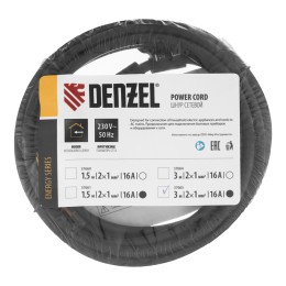 Denzel Шнур сетевой Energy Series, ПВС, 3 м, 2 x 1 мм, с неразборной вилкой, черный 37665
