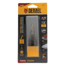 Denzel Сверло ступенчатое, 6-8-10-12-14-16-18-20-22-24-26-28-30мм, Р6М5К5, 6-гр. хвостовик 723614