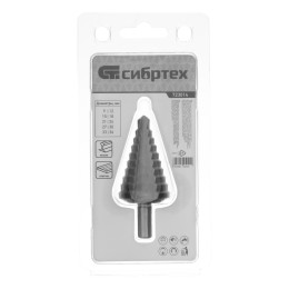 Сибртех Сверло ступенчатое по металлу, 9-12-15-18-21-24-27-30-33-36 мм, 723014