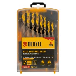 Denzel Набор сверл по металлу, 1-10 мм, Р6М5К8-TiN, Golden Tip, 19 шт 723008