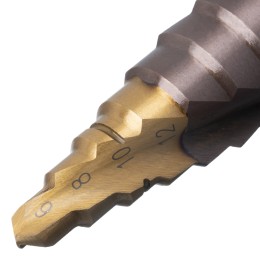 Denzel Сверло ступенчатое, 6-8-10-12-14-16-18-20-22-24-26-28-30мм, Р6М5К5, 6-гр. хвостовик 723614