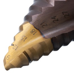 Denzel Сверло ступенчатое, 9-12-15-18-21-24-27-30-33-36 мм, Р6М5К5, 6-гр. хвостовик 723615