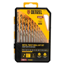 Denzel Набор сверл по металлу, 1,5-6,5мм, Р6М5-TiN, Golden Tip, 13 шт 723002