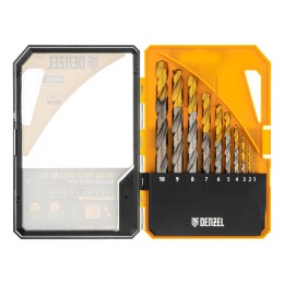 Denzel Набор сверл по металлу, 1-10 мм, Р6М5-TiN, Golden Tip, 10 шт 723001