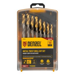 Denzel Набор сверл по металлу, 1-10 мм, Р6М5-TiN, Golden Tip, 19 шт 723003