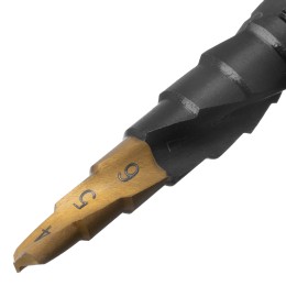 Denzel Сверло ступенчатое 4-5-6-7-8-9-10-11-12 мм, Р6М5, 6-гр. хвостовик 723602