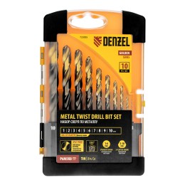 Denzel Набор сверл по металлу, 1-10 мм, Р6М5К8-TiN, Golden Tip, 10 шт 723005
