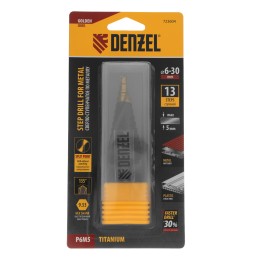 Denzel Сверло ступенчатое, 6-8-10-12-14-16-18-20-22-24-26-28-30мм, Р6М5, 6-гр. хвостовик 723604