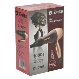 DELTA Фен электрический 1000 Вт, складная ручка DL-0909 коричневый с золотым