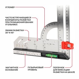 P.I.T. Угольник разметочный с магнитным уровнем (HSQR03-0300)