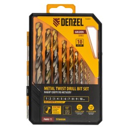 Denzel Набор сверл по металлу, 1-10 мм, Р6М5-TiN, Golden Tip, 10 шт 723001