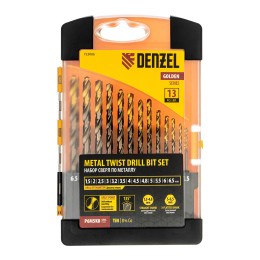 Denzel Набор сверл по металлу, 1,5-6,5мм, Р6М5К8-TiN, Golden Tip, 13 шт 723006