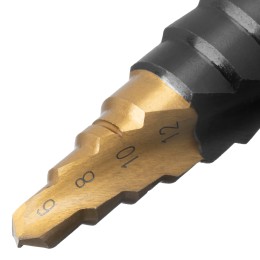 Denzel Сверло ступенчатое, 6-8-10-12-14-16-18-20-22-24-26-28-30мм, Р6М5, 6-гр. хвостовик 723604