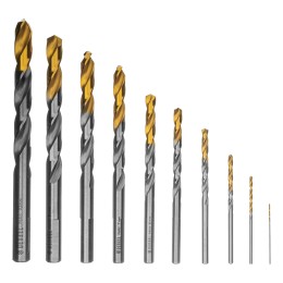 Denzel Набор сверл по металлу, 1-10 мм, Р6М5-TiN, Golden Tip, 10 шт 723001