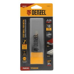 Denzel Сверло ступенчатое, 9-12-15-18-21-24-27-30-33-36 мм, Р6М5К5, 6-гр. хвостовик 723615