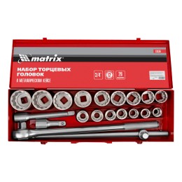 Matrix Набор торцевых головок 3/4", головки 19 х 50 мм, 20 предметов, в метал. боксе 13536