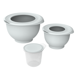 Альт-пласт Набор мисок для взбивания с крышкой и мерным стаканом № 1 КУЛИНАР СЕРЫЙ (0,7л+2,1л+ 5,3л) АП 1060