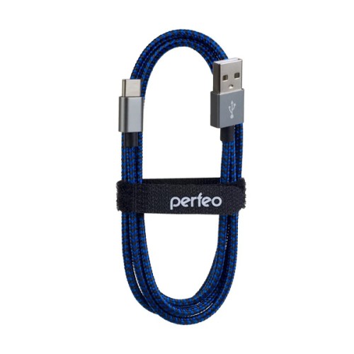 Кабель PERFEO USB2.0 A вилка - USB Type-C вилка, черно-синий, длина 1 м.