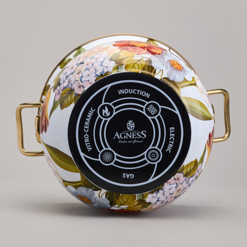 Кастрюля эмалированная Agness с крышкой, серия ФЛАНДРИЯ, 2,8л, диа.18см. 950-592