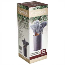 ALPENKOK Набор кухонных принадлежностей на подставке 12 предметов (силикон) АК-5280 серый