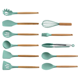 ALPENKOK Набор кухонных принадлежностей на подставке 12 предметов (силикон) АК-5281 мятный