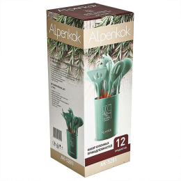 ALPENKOK Набор кухонных принадлежностей на подставке 12 предметов (силикон) АК-5281 мятный