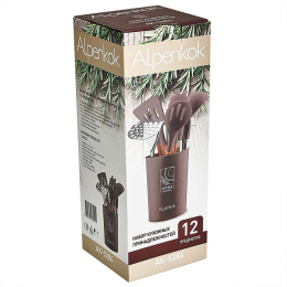 ALPENKOK Набор кухонных принадлежностей на подставке 12 предметов (силикон) АК-5284 бежево-коричневый