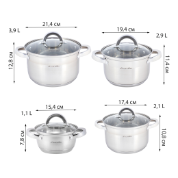 Kamille Набор кастрюль 8 предметов (1 л; 1,8 л; 2.5 л; 3,8 л) КМ-5637S 