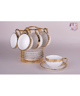 КОРАЛЛ Набор чайный  12 пр. White gold 220 мл. на мет.подст. 7477