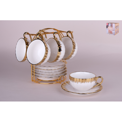 Набор чайный  12 пр. White gold КОРАЛЛ 220 мл. на мет.подст. 7477