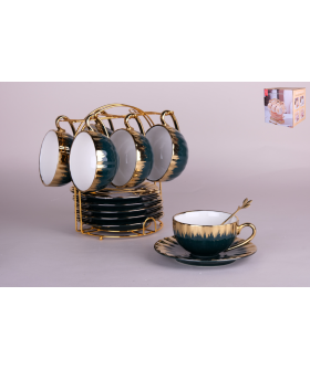 КОРАЛЛ Набор чайный  12 пр. Black gold 220 мл. на мет.подст. 7478