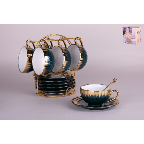 Набор чайный  12 пр. Black gold КОРАЛЛ 220 мл. на мет.подст. 7478