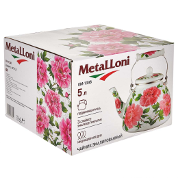 METALLONI Чайник 5 л эмалированный с керамической ручкой Пионы EM-1338