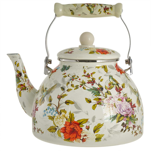 Чайник 4 л эмалированный с керамической ручкой EM-1339 Цветы