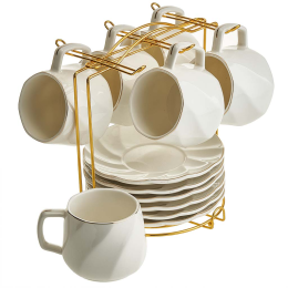 BEATRIX Набор чайный 12 предметов 220мл на мет подставке Айвори Ф5-039К/12