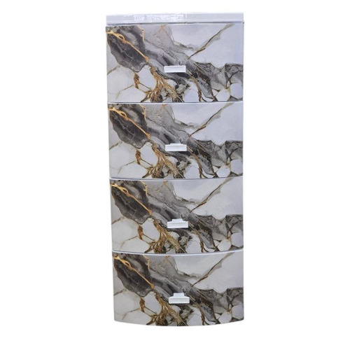 Комод СЕРЫЙ МРАМОР Росспласт 4 секции БЕЛЫЙ Декор (моно с рис) РП-451