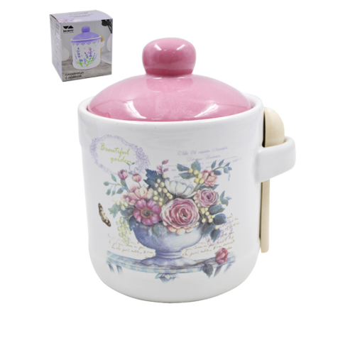 Сахарница Lavenir  "Beautiful garden" 370 мл, 9 см HC205-K48 с ложкой доломит