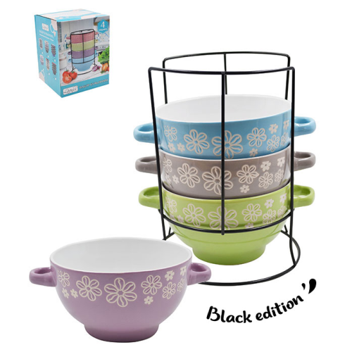 Набор бульонниц Lavenir на м/подст. (4шт.) "Цветы" 630 мл, 14 см, 21785