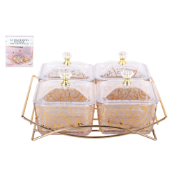 КОРАЛЛ Менажница 4-х секционная на метал.подставке 20х17.5х8.5см 9189